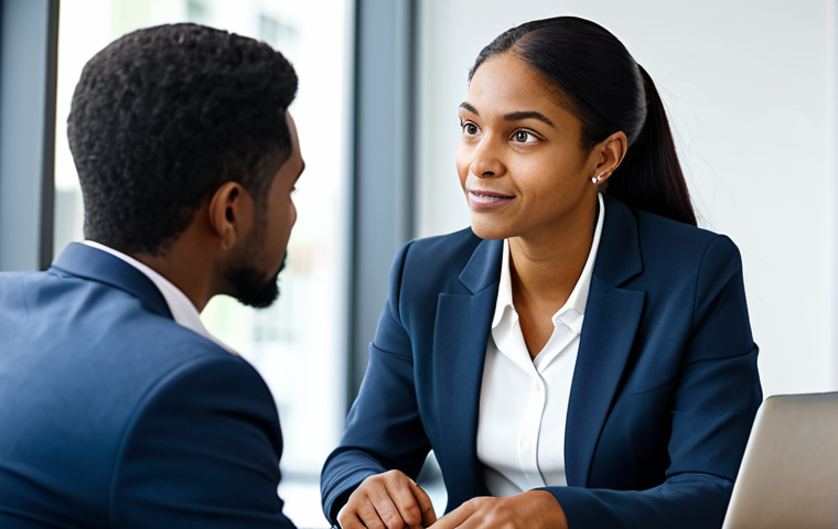 A diverse professional mentor and mentee, fully clothed in modest business attire, engaged in a focused discussion at a modern, well-lit office. The mentor gestures towards a laptop screen, guiding the mentee who is attentively listening. The scene emphasizes mutual respect and a collaborative learning environment. Professional photography, natural lighting, high resolution, soft focus background, realistic details. safe for work, appropriate content, fully clothed, professional, perfect anatomy, correct proportions, natural pose, well-formed hands, proper finger count, natural body proportions.