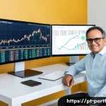 Home 22 장기 투자 시 포트폴리오 유지 비법 - A modern Brazilian investor’s home office setting, featuring a sleek desk with multiple computer mon...