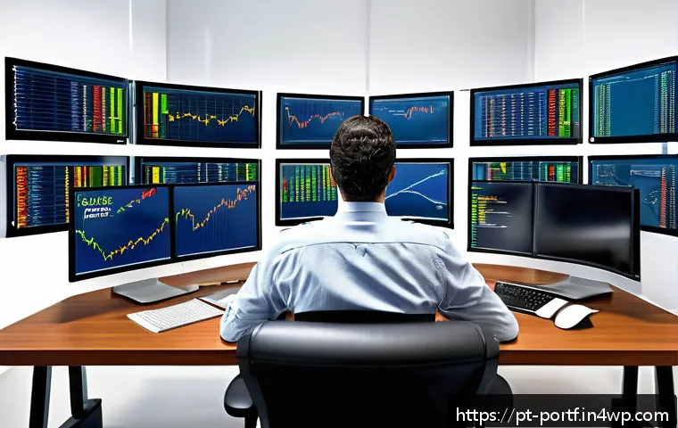 주식 투자 시 유의해야 할 법적 사항 - A modern Brazilian stock investor sitting at a sleek desk with multiple computer monitors displaying...