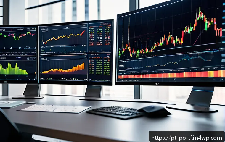 포트폴리오의 유연성과 적응력 강화 - A sophisticated financial analyst’s modern office with multiple high-resolution screens displaying r...