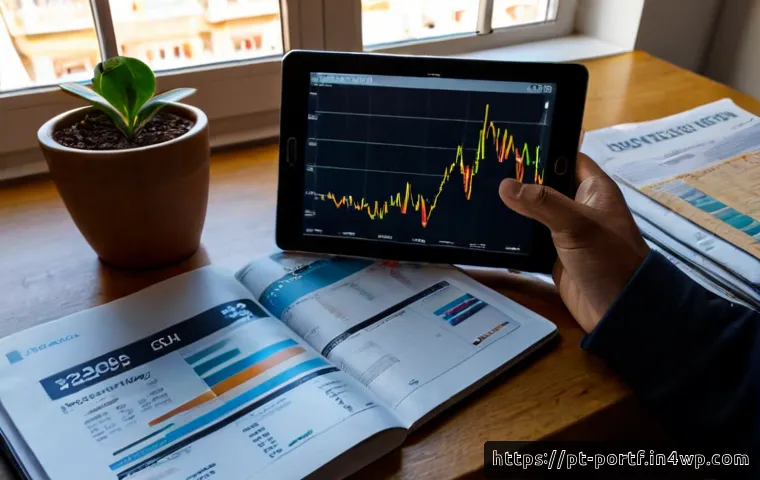 Home 17 초보자 투자자를 위한 정보 출처 - Photorealistic over-the-shoulder view of a beginner investor in Portugal sitting at a tidy home desk...